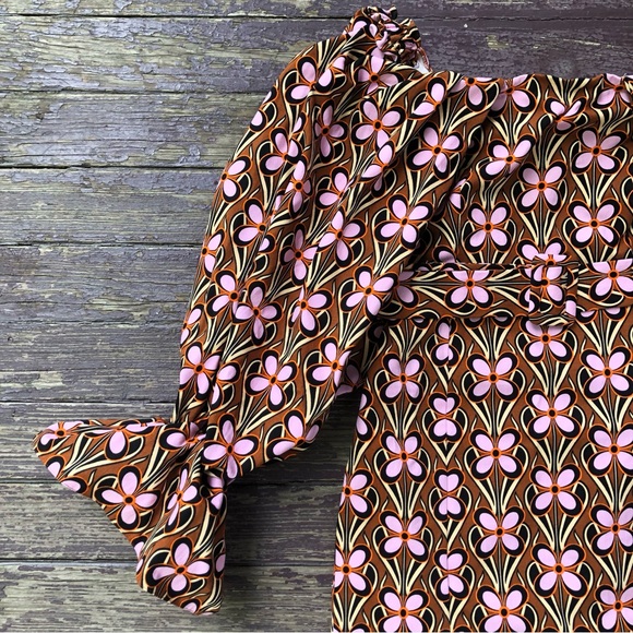 ASOS Luxe Extreme Sleeve Belted Mini Dress Retro Floral Off Shoulder - Picture 8 of 16